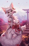 2021 anthro anthrofied areola asian_clothing asian_mythology bald_crotch bangs bell blunt_bangs breasts canid canine clothed clothing crotch_lines crush_crush curvy_figure day digital_media_(artwork) east_asian_clothing east_asian_mythology female female_anthro fluffy fluffy_ears fluffy_tail fox fox_spirit front_view fur fur_tuft genitals glistening glistening_areola glistening_breasts glistening_eyes glistening_nipples grass hair hi_res hourglass_figure inner_ear_fluff innie_pussy japanese_clothing light long_tail looking_at_viewer looking_forward mammal medium_breasts miko_outfit monotone_hair monotone_tail mythology nipples no_underwear outside partially_clothed personalami petals pink_areola pink_nipples plant portrait prick_ears pubic_mound pussy red_eyes ribbons shaded shadow short_hair shrine_maiden shrub signature small_waist solo standing sunlight suzu_(crush_crush) tail three-quarter_portrait torii tuft white_body white_fur white_hair white_tail wide_hips
