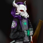 anthro blood bodily_fluids bone horn male red_eyes solo whlelly streetfelltale undertale undertale_(series) gaster_blaster gb_(amortem-kun) species_request 1:1 digital_media_(artwork) digital_painting_(artwork)