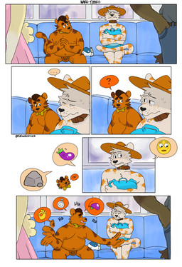 anthro backpack black_nose blush bodily_fluids bottomwear bow_tie bow_tie_only butt casual_nudity clothed clothed/nude clothing collar collar_only embarrased_horny embarrassed emoji eyebrows eyes_closed freckles fur fuzzy fuzzy_tail genitals hat headgear headwear laugh long_tail looking_at_another male mostly_nude nervous nervous_sweat nude only_one_nude orange_body orange_fur outdoor_nudity penis pompadour public public_nudity question_mark raised_eyebrow sitting skirt slightly_chubby slim smile social_nudity sun_hat sweat tail tail_motion tailwag teeth whisker_spots white_body white_fur p_rindustries osmond_(p_rindustries) wilt_(p_rindustries) domestic_cat felid feline felis mammal comic hi_res signature