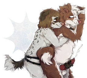 anal anal_penetration animal_genitalia animal_penis anthro balls blonde_hair blush bodily_fluids brown_body brown_fur canine_genitalia canine_penis cum duo erection female female_penetrating fur genital_fluids genitals hair male male/female male_penetrated nude penetration penis sex sex_toy sex_toy_insertion sheath simple_background strapon tail toying_partner white_body white_fur anonymous_artist eldridge_moran marta_moran border_collie canid canine canis collie domestic_dog herding_dog mammal pastoral_dog sheepdog digital_media_(artwork) hi_res