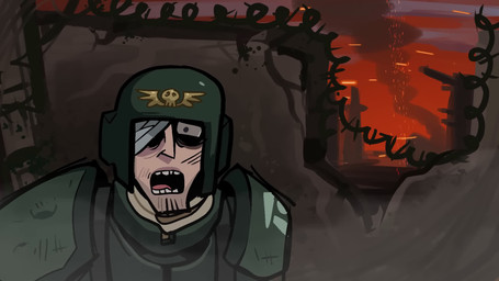 angry armor bald bandage bandage_on_face barbed_wire big_chin black_armor blood bloodshot_eyes blue_body blue_skin bodily_fluids censored_audio claws clock cloud dice dice_roll duo eyebrows facial_hair furniture gesture goatee green_armor green_body green_helmet green_skin grey_background gunfire hand_gesture humanoid_pointy_ears humor imperial_guard laugh male muscular muscular_male music not_furry parody pointing pointy_ears profanity red_eyes shaking sharp_teeth simple_background smile smoke smug solo sunset table tabletop_game tabletop_rpg talking_to_viewer teeth traumatized trembling ttrpg tusks wall_(structure) war_crime watch white_body white_sclera white_skin wounded yelling yellow_armor yellow_eyes spine_apples warhammer_(franchise) warhammer_40000 alien alien_humanoid human humanoid mammal ork t'au_(warhammer) 16:9 2024 2d_animation animated english_audio hi_res short_playtime sound video voice_acted widescreen