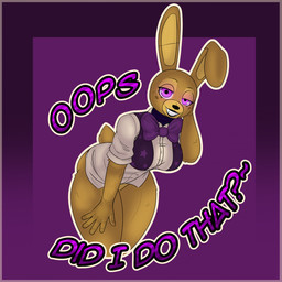 anthro big_breasts black_nose bottomless bow_tie breasts clothed clothing dialogue eyelashes female front_view fur looking_at_viewer machine one_ear_up purple_background purple_bow_tie purple_clothing purple_eyes purple_topwear purple_vest shirt simple_background smile solo text thick_thighs topwear vest white_clothing white_shirt white_topwear wide_hips yellow_body yellow_fur zhenai five_nights_at_freddy's five_nights_at_freddy's:_help_wanted scottgames glitchtrap animatronic lagomorph leporid mammal rabbit robot 1:1 hi_res