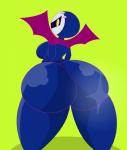 alternate_species big_butt blue_body blue_skin breasts butt female green_background huge_butt humanoidized looking_at_viewer looking_back mask membrane_(anatomy) membranous_wings not_furry rear_view simple_background solo wings yellow_eyes cyandrive98 kirby_(series) nintendo meta_knight humanoid absurd_res hi_res