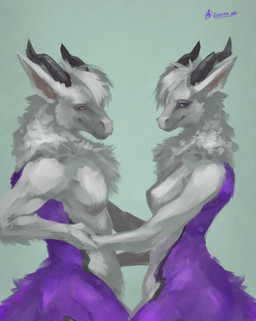alter_ego anthro breasts chest_tuft duo female fur hand_grab hand_holding hand_on_hip horn looking_at_viewer male male/female multicolored_body multicolored_fur nude nude_female nude_male side_view simple_background tuft waist_grab white_body white_fur gaertan mythology arwok dragon furred_dragon furred_scalie mythological_creature mythological_scalie scalie digital_drawing_(artwork) digital_media_(artwork) digital_painting_(artwork) hi_res painting_(artwork) shaded