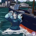 boat camera camera_hud clothing collared_shirt engine_oil factory female fish_factory fishing_boat industrial_boat pier sea ship shirt summer topwear vehicle water watercraft wiping_sweat working hyperchibiabsol pina leopard_seal mammal mammal_taur marine marine_taur pinniped pinniped_taur seal seal_taur taur 1:1 hi_res