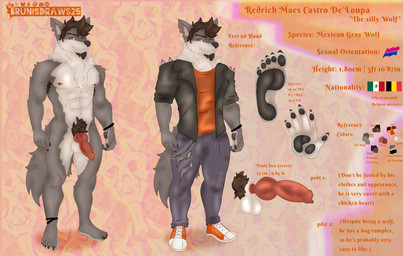 5_fingers 5_toes abs accessory animal_genitalia animal_penis anklet anthro arm_tuft armpit_hair barazoku belgian_flag biography biped bisexual_pride_colors black_clothing black_jacket black_nose black_topwear body_hair bottomwear bracelet brown_hair canine_genitalia canine_penis chain cheek_tuft claws clothing converse_shoes ear_piercing erection facial_hair facial_tuft fangs feet fingers flag fluffy footwear fur genitals grey_body grey_bottomwear grey_clothing grey_fur grey_pants hair humanoid_feet humanoid_hands information jacket jewelry knot knotted_penis lgbt_pride male male_anthro mexican_flag muscular navel navel_piercing neck_tuft nipple_piercing nipples nude nude_male orange_clothing orange_eyes orange_footwear orange_shirt orange_shoes orange_topwear palms pants pawpads pecs penis penis_silhouette piercing plantigrade pride_colors pubes shirt shoes shoulder_tuft snout soles solo tail teeth text toe_claws toes topwear tuft vein veiny_knot veiny_penis white_body white_fur brunisdraws redrich_(brunisdraws) canid canine canis mammal mexican_wolf wolf absurd_res detailed english_description english_text hi_res huge_filesize model_sheet shaded signature