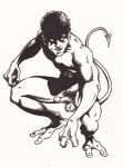 balls black_and_white butt erection genitals humanoid humanoid_genitalia humanoid_penis low_res male marvel model monochrome muscular muscular_humanoid muscular_male nightcrawler not_furry nude penis simple_background solo tail unknown_artist white_background x-men