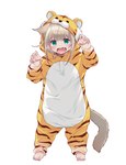 2023 40hara animal_humanoid bangs barefoot blush cat_humanoid child clothing cute_fangs ears_down feet felid felid_humanoid feline feline_humanoid female green_eyes hair hi_res hood humanoid kigurumi kinako_(40hara) mammal mammal_humanoid onesie open_mouth pivoted_ears solo tan_hair young young_female young_humanoid