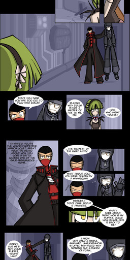 accessory belt black_belt black_body black_bottomwear black_clothing black_coat black_footwear black_fur black_gloves black_hair black_handwear black_hat black_headband black_headwear black_pants black_shoes black_topwear bottomwear bound bow_(feature) bow_accessory brown_clothing brown_dress carrying_another clothed clothing coat dialogue drawn_on_face dress exclamation_point female footwear fully_clothed fur gesture gloves green_eyes green_hair group hair hand_gesture handwear hat headband headgear headwear held_by_shirt holding_object holding_pen holding_pickaxe inside male marionette open_mouth pants pen pickaxe puerto_rican_flag red_clothing red_topwear shoes short_hair size_difference smile speech_bubble stairs tail text topwear trio_focus walking yellow_eyes zipper unknown_person castle_of_nations endzone everafter aldones_alhazred climber_(unknown_person) marion_(devilchicka) shadoboxxer_(shadoboxxer) animate_inanimate domestic_cat felid feline felis human humanoid living_mannequin mammal 2007 absurd_res comic english_text hi_res long_image tall_image young_(lore)