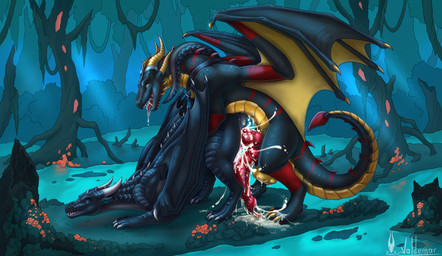 2_penises anal anal_penetration balls belly big_penis black_body black_scales bodily_fluids bog claws collar cum cum_in_ass cum_inflation cum_inside cum_on_penis detailed_background dominant dominant_male dragon_wings duo ejaculation erection eyes_closed feral genital_fluids genitals horn inflation male male/male male_penetrated male_penetrating male_penetrating_male membrane_(anatomy) membranous_wings moss multi_genitalia multi_penis orgasm penetration penile penile_penetration penis penis_in_ass plant quadruped red_penis red_stripes saliva saliva_on_tongue satisfied scales sex smile spikes spikes_(anatomy) stripes stumps submissive submissive_male swamp water white_claws white_horn wings yellow_balls yellow_belly yellow_body yellow_claws yellow_eyes yellow_horn yellow_scales firael valdemar_fordragon mythology karrthus dragon mythological_creature mythological_scalie scalie absurd_res hi_res