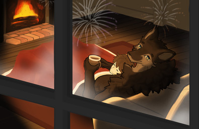 ambiguous_gender ambiguous_human anthro bed beverage breasts brown_body brown_countershading brown_ears brown_fur brown_inner_ear brown_nose container countershade_face countershade_fur countershade_neck countershading cup detailed_background duo eyes_closed female female/ambiguous female_anthro female_on_human fire fireplace fireworks fur furniture holding_beverage holding_container holding_cup holding_object holidays human_on_anthro interspecies larger_anthro larger_female looking_at_viewer looking_back looking_back_at_viewer lying male male_human mane multicolored_body multicolored_fur nude nude_anthro nude_female on_back on_bed pupils reflection size_difference sleeping sleeping_on_partner smaller_ambiguous smaller_human snout two_tone_body two_tone_fur under_covers window yellow_eyes yellow_pupils bunbury new_year canid canine canis human mammal wolf 2025 colored digital_media_(artwork) hi_res shaded male_(lore)