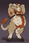 animal_genitalia anthro belly genitals harness hooves horizontal_pupils male multi_nipple musclegut muscular musk nipples overweight piercing presenting_armpit pupils sheath slightly_chubby solo danero danero_(character) bovid caprine mammal sheep hi_res