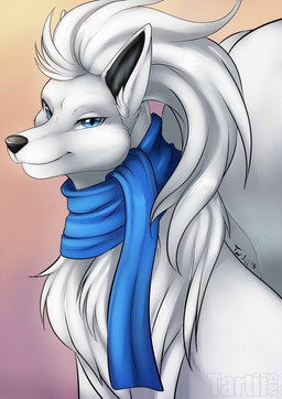 black_nose blue_eyes blue_scarf feral fur looking_at_viewer male mostly_nude scarf scarf_only simple_background smile solo tail white_body white_fur tartii nintendo pokemon fir_(youtuber) canid generation_1_pokemon mammal ninetales pokemon_(species) 2015 digital_media_(artwork) hi_res