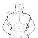 :3 abs anthro bottomwear cat_smile clothed clothing digital_sketch looking_at_viewer male muscular muscular_anthro muscular_male nipples pants partially_clothed pecs shirt solo topwear felichanfli epic_games fortnite meowscles calico_cat domestic_cat felid feline felis mammal 1:1 black_and_grey digital_drawing_(artwork) digital_media_(artwork) hi_res monochrome