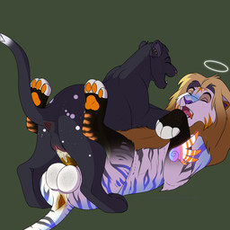 anus balls big_balls blonde_hair blonde_mane blue_stripes bodily_fluids body_stripes bouncing_balls cum cum_in_vagina cum_inside cum_on_penis dipstick_tail duo ear_piercing ejaculation facial_piercing fangs feral fur genital_fluids genitals gold_penis grey_body grey_spots grey_stripes hair halo intersex intersex/male leg_markings male mane markings nose_piercing orange_pawpads orange_stripes pawpads penetration penis piercing pink_vulva silver_balls simple_background socks_(marking) sparkly spots striped_body stripes tail tail_markings teeth vaginal vaginal_fluids vaginal_penetration vulva white_body white_fur white_tail_tip wings conditional_dnp lynxbrush cyrus_(zannh) niss_(screaming_phoenix) deity felid lion mammal pantherine 1:1 animated animated_png cel_shading hi_res shaded