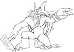 ambiguous_gender anthro belt hammer shell simple_background solo tools tusks white_background thegreatmatsutzu bandai_namco digimon digimon_(species) zudomon black_and_white monochrome sketch