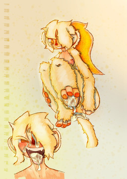 anthro anus barely_visible_anus barely_visible_genitalia blonde_hair blush bodily_fluids bottom_heavy cum cum_drip cum_on_face cum_on_feet cum_on_tail cum_pool dripping feet female first_person_view flat_chested foot_focus fur genital_fluids genitals hair looking_at_viewer looking_pleasured monkey_feet monkey_tail narrowed_eyes orange_hair ponytail prehensile_feet sitting smile smiling_at_viewer solo tail toes yellow_body yellow_fur keitai haplorhine mammal monkey primate absurd_res hi_res