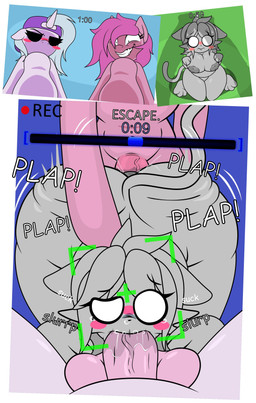anal anthro backwards_baseball_cap backwards_hat baseball_cap blush blush_stickers breasts clothing empty_eyes fellatio female grey_body group hat headgear headwear herm horn intersex nipples nude oral penile pink_body recording sex timer trio vein blueshowfrost friendship_is_magic hasbro loveweb my_little_pony mythology pursuitcore cybermare_(loveweb) fan_character nyan_(pursuitcore) pinkie_pie_(mlp) equid equine felid feline horse mammal mythological_creature mythological_equine pony unicorn absurd_res comic hi_res