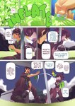 black_hair clothed clothing grass hair male plant sitting smile tail text rudragon mythology mako_(rudragon) troy_(rudragon) dragon human mammal mythological_creature mythological_scalie scalie comic digital_media_(artwork) english_text hi_res