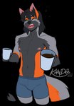 anthro black_body black_fur black_hair clothed clothing eyebrows eyelashes fur green_eyes grey_body grey_fur hair male navel orange_body orange_fur solo topless kittydee khopesh_aeterno canid canine fox mammal 2023 alpha_channel digital_media_(artwork) hi_res