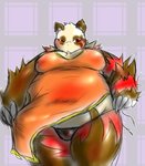 anthro belly brown_body brown_fur clothed clothing female fur kemono overweight overweight_anthro overweight_female red_body red_fur solo underwear white_body white_fur chiro_(artist) fanfan bear giant_panda mammal 2010 hi_res