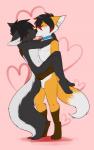 anthro black_body black_fur black_hair blush collar duo fur hair heart_symbol kissing love male male/male orange_body orange_fur remonpie ash_harden nanabi_ashiro canid canine fox hybrid mammal hi_res