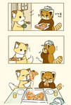 2024 ailurid anthro brown_body canid canine chibi clothing comic container delivery_(commerce) dot_eyes duo eating eyes_closed food food_delivery fox hat headgear headwear hi_res japanese_text kemono mammal pizza pizza_box pizza_delivery pizza_slice red_panda shi_nominmin text