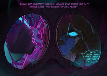 ambiguous_gender anthro blue_eyes brown_hair dominant dominant_female female first_person_view gas gas_mask gas_mask_filter hair imminent_transformation looking_at_viewer mask solo text threatening threatening_viewer pankallisti circe_(pankallisti) mammal murid murine rat rodent english_text hi_res