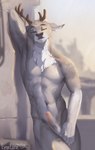 abs anthro antlers arm_support athletic athletic_anthro athletic_male balls bedroom_eyes black_nose broken_antler brown_antlers chest_tuft erection foreskin front_view fur genitals grey_body grey_fur horn humanoid_genitalia humanoid_penis leaning_on_elbow leaning_on_wall looking_at_viewer male multicolored_body multicolored_fur narrowed_eyes navel nude obliques outside partially_retracted_foreskin pecs penis raised_arm realistic_penis_size scar seductive solo tuft two_tone_body two_tone_fur white_body white_fur lynncore wunder deer mammal 2022 signature nonbinary_(lore)