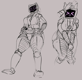 anthro breasts computer electronics female headpat low-angle_view machine solo thick_thighs doctordj voices_of_the_void kerfur_omega_(votv) felid feline mammal robot robot_anthro absurd_res hi_res sketch