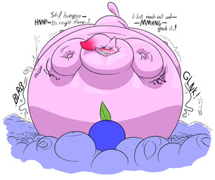 anthro belly berry big_belly food fruit huge_belly overweight pink_body plant simple_background solo text white_background thatoneaceguy nintendo pokemon generation_1_pokemon legendary_pokemon mew_(pokemon) pokemon_(species) 2026