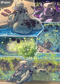 ahegao anthro bangs big_breasts big_butt bikini bird's-eye_view black_bikini black_body black_clothing black_fur black_swimwear blonde_hair blush breasts butt butt_shot clothed clothing detailed_background fart fart_bubbles fart_cloud farting_underwater female flip_flops footwear front_view fur hair hair_over_eyes high-angle_view huge_butt hyper hyper_fart looking_back looking_pleasured mature_female multicolored_body multicolored_fur one-piece_swimsuit onomatopoeia overweight partially_submerged rear_view relieved rumbling_stomach sandals shoes skimpy sling_bikini smile solo_focus sound_effects swimming_pool swimwear tail text thick_thighs two-piece_swimsuit white_body white_fur wide_hips worried peppen_draws background_character lucille_blackworth_(zangg) ambiguous_species bovid bovine cattle mammal 2024 absurd_res comic digital_drawing_(artwork) digital_media_(artwork) hi_res multiple_scenes sequence smaller_version_at_source