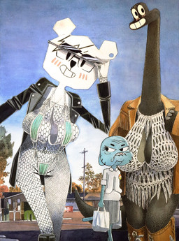anthro big_breasts blush blush_lines bottomwear breasts clothing envy eyewear female fishnet_clothing group jacket jealous leather leather_clothing leather_jacket leather_topwear mask medical_instrument navel outside sagging_breasts scientific_instrument selfie skirt sunglasses sunglasses_lift surgical_mask tail topwear trio unusual_clothing maciulek cartoon_network the_amazing_world_of_gumball molly_collins nicole_watterson teri_(tawog) bear dinosaur domestic_cat felid feline felis mammal prehistoric_species reptile saurischian sauropod sauropodomorph scalie absurd_res hi_res traditional_media_(artwork)