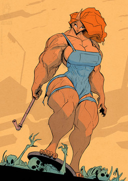 anthro big_breasts bone breasts brown_body brown_fur claws empty_eyes female fur group hair manhole_cover muscular muscular_arms muscular_female muscular_legs outside overalls_only pipe red_hair silhouette skeleton skull white_eyes conditional_dnp jollyjack mythology animated_skeleton canid canine mammal mythological_canine mythological_creature undead werecanid werecanine werecreature werewolf 2025