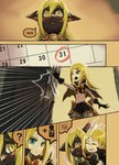 anthro bell bell_collar black_body black_fur blonde_hair calendar collar duo female fur hair hug open_mouth smile yellow_eyes young shizumi_tsubasa domestic_cat felid feline felis human mammal 2019 absurd_res comic hi_res