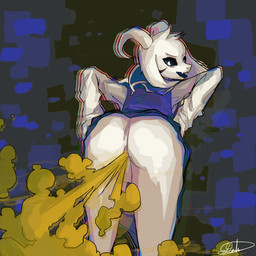 2_horns afterimage anthro anus balls bent_over black_sclera blue_clothing blue_robe blush butt clothed clothed_anthro clothed_male clothing curled_horn fart fart_cloud fart_fetish flesh_fang floppy_ears fur genitals green_fart_cloud head_turned horn long_sleeves looking_back male male_anthro male_farting multicolored_clothing multicolored_robe no_underwear open_mouth presenting presenting_hindquarters rear_view robe snout solo two_tone_robe white_anus white_balls white_body white_clothing white_eyes white_fur white_horn white_robe usagaijin undertale undertale_(series) asriel_dreemurr_(god_form) boss_monster_(undertale) bovid caprine mammal 1:1 2020 hi_res signature