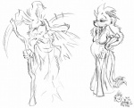 anthro belly big_belly breasts clothed clothing dress duo facepalm female fur hair male pregnant pregnant_anthro pregnant_female tail david_hopkins jack_(webcomic) central death_(personification) grim_reaper jack_(david_hopkins) lagomorph leporid mammal rabbit black_and_white graphite_(artwork) monochrome traditional_media_(artwork)