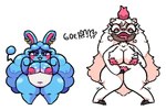 anthro big_breasts breasts duo eyeshadow female fingering hair long_hair makeup multicolored_body nipples open_mouth overweight overweight_female red_nipples short_stack thick_thighs vaginal vaginal_fingering gdei nintendo pokemon azumarill generation_2_pokemon generation_3_pokemon pokemon_(species) vigoroth 3:2