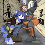 alley anthro armor city_17 crouching duo female graffiti graffiti_on_wall machine male male/female pose power_armor staff eli-deadguy half-life nintendo star_fox valve alyx_vance g-man gordon_freeman krystal_(star_fox) canid canine fox human mammal 1:1 hi_res