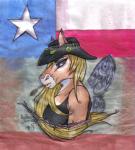 anthro barbed_wire blonde_hair blue_eyes brown_body brown_fur chewing chewing_grass clothed clothing clover_(plant) clover_leaf cowboy_hat eyebrow_piercing facial_piercing female flag four_leaf_clover fur hair hat headgear headwear leaf long_hair looking_at_viewer multicolored_body multicolored_fur object_in_mouth piercing plant shirt side_view solo tank_top texas_flag topwear two_tone_body two_tone_fur us_state_flag wheat white_body white_fur thehuntingwolf equid equine horse mammal 2014 bust_portrait colored_pencil_(artwork) portrait signature traditional_media_(artwork)