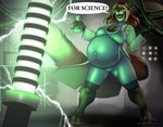 anthro belly big_belly big_breasts breasts brown_hair cable cleavage clothed clothing coat detailed_background dialogue female flask for_science! hair lab_coat laboratory machine potion pregnant pregnant_anthro pregnant_female solo speech_bubble text topwear pregoo catherine_(alpha-wolf) ailurid mammal red_panda english_text