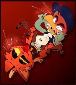 3_fingers 4_fingers animal_genitalia anthro beak belly blue_body blue_feathers blush bodily_fluids brown_body brown_fur button_(fastener) claws cloaca cloacal cloacal_penetration clothing countershade_face countershade_torso countershading cum cum_inside dipstick_tail drooling duo ejaculation fangs feathers feet fingers from_front_position fur genital_fluids genitals green_body green_feathers hat headgear headwear jacket leg_grab looking_pleasured lying male male/male male_penetrated male_penetrating male_penetrating_male markings missionary_position motion_lines navel notched_ear on_back paws penetration raised_leg red_nose saliva sex shirt skull_symbol smile spread_legs spreading steam surprised sweat tail tail_markings talons tan_body tan_fur teeth toes tongue tongue_out toony topwear tuft yellow_beak yellow_eyes zipper the-alfie-incorporated jaques_(kazoko) joey_the_delivery_bird avian bird domestic_cat felid feline felis mammal hi_res