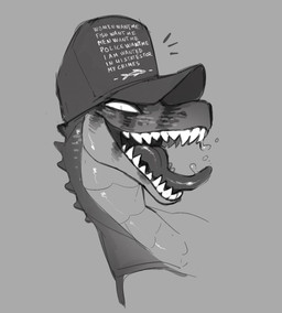 ambiguous_gender anthro fishing_hat open_mouth pupils sharp_teeth slit_pupils smile solo teeth tongue tongue_out wearing_hat foresttherotten women_want_me_fish_fear_me calypso_cole alligatorid black_caiman caiman crocodilian reptile scalie 2025 greyscale headshot_portrait hi_res meme monochrome portrait sketch female_(lore)