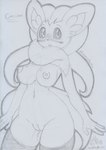 2023 anthro areola blush bodily_fluids breasts cinccino clothing female generation_5_pokemon genital_fluids genitals graphite_(artwork) innie_pussy legwear legwear_only looking_at_viewer lunaris_parukia mostly_nude navel nintendo nipples pokemon pokemon_(species) pokemorph pussy smile smiling_at_viewer solo thigh_highs thigh_highs_only traditional_media_(artwork) vaginal_fluids