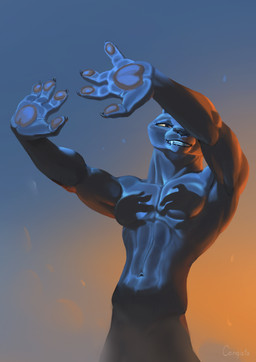 abs anthro black_body black_fur breasts clothed clothing female fur handpads love muscular muscular_anthro muscular_female navel sharp_teeth small_breasts smile solo tailless teeth topless conqista goat_(movie) shadow_hands_challenge sony_corporation sony_pictures jett_fillmore felid mammal pantherine hi_res meme signature