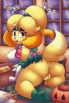 anthro anus blonde_hair butt clothed clothing cosplay costume dialogue dipstick_tail female genitals hair holidays inside looking_at_viewer looking_back markings multicolored_tail no_underwear office open_mouth pumpkin_basket pussy solo tail tail_markings talking_to_viewer text y_anus pkfirefawx animal_crossing halloween nintendo sailor_moon_(series) isabelle_(animal_crossing) makoto_kino sailor_jupiter canid canine canis domestic_dog mammal shih_tzu toy_dog 2019 absurd_res digital_media_(artwork) english_text hi_res