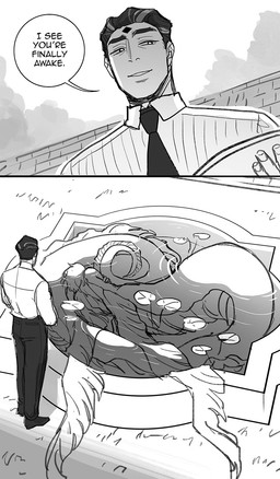 ambiguous_gender bottomwear clothed clothing dialogue duo facial_markings forehead_markings fully_clothed hair head_markings male markings necktie nude pants shirt smile split_form tail text topwear water starfleetrambo siren_and_scientist anders_(starfleetrambo) oskar_(starfleetrambo) human humanoid_merfolk mammal marine oarfish_merfolk siren comic digital_media_(artwork) english_text hi_res monochrome sketch trans_(lore) trans_man_(lore)