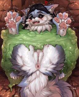 anthro anus black_eyes blue_body blue_fur blush blush_lines bodily_fluids bound butt claws clitoral_hood clitoris ear_blush feet female fur genital_fluids genitals hair heterochromia humanoid_genitalia humanoid_vulva looking_at_viewer multicolored_body multicolored_fur nude open_mouth pawpads paws restrained scar shocked simple_background slime solo stuck tail toes tongue trapped vulva white_body white_fur conditional_dnp shirsha sage_(sageflamewalker) canid canine canis gelatinous_cube goo_creature mammal wolf absurd_res digital_media_(artwork) hi_res