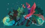 duo fangs forked_tongue frutiger_metro horn insect_wings male silhouette teeth tongue tongue_out wings sambaneko friendship_is_magic hasbro my_little_pony pharynx_(mlp) arthropod changeling 16:10 cool_colors hi_res teal_theme widescreen