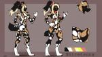 african_wild_dog anthro biped breasts butt canid canine collar color_swatch detailed digital_media_(artwork) female flat_colors genitals gorsha_pendragon grin hair hi_res licking long_hair looking_at_viewer looking_back mammal model_sheet nipples nude presenting pussy shiretsuna_(character) simple_background smile solo standing tongue tongue_out